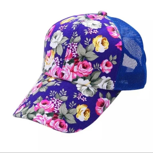 Boutique Blue/Purple Floral Baseball Hat - Picture 1 of 4